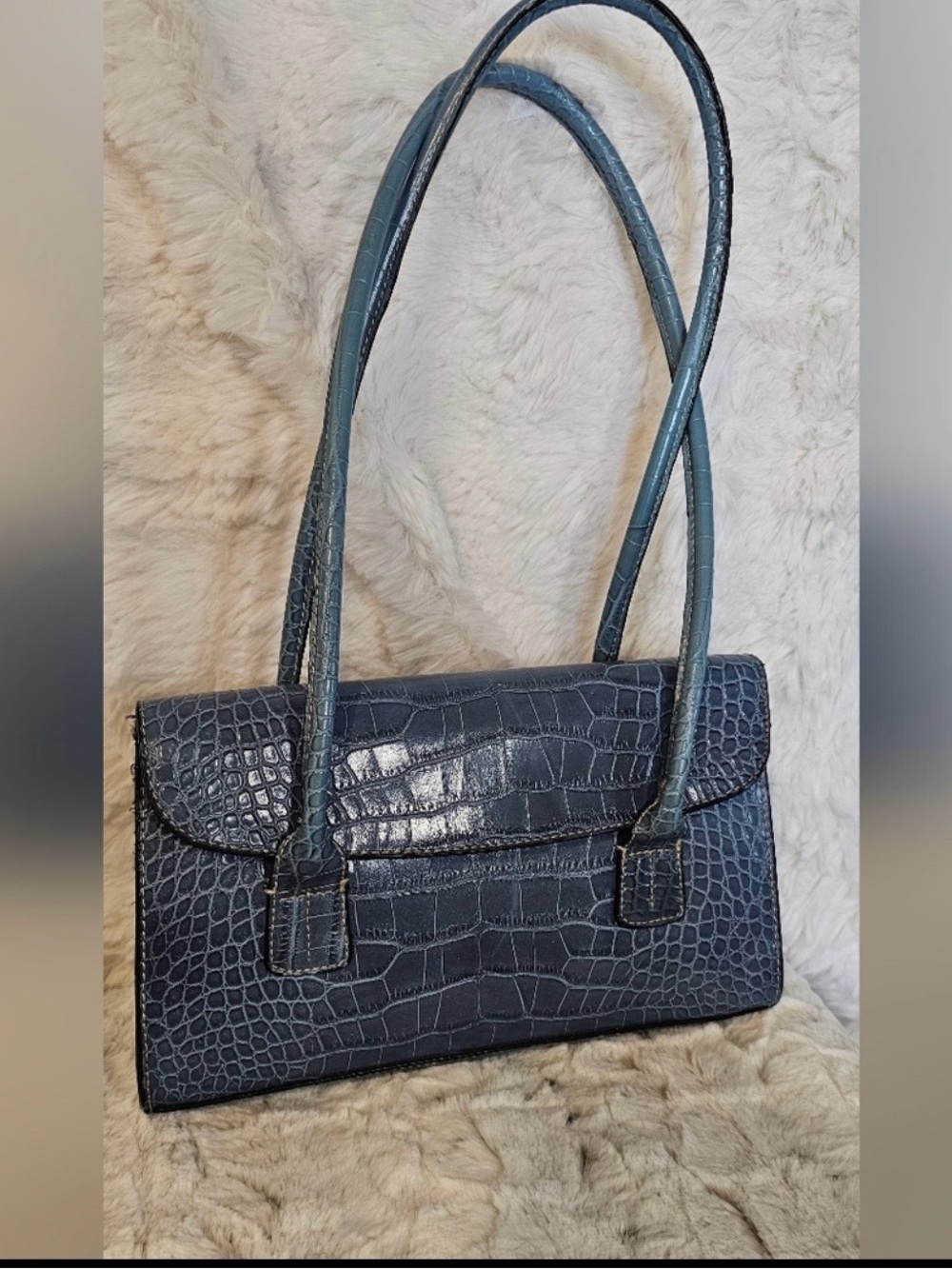 Tommy Hilfiger Navy Croc-Embossed Shoulder Bag